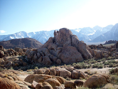 Figure 2.13: Rounded Granite of the Alabama Hills with the Sierra Nevada in the background.