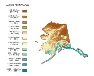 Figure 9.11: Mean annual precipitation for Alaska.