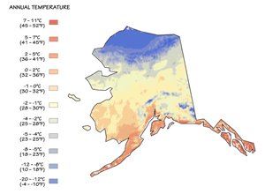 Figure 9.10: Mean annual temperature for Alaska.
