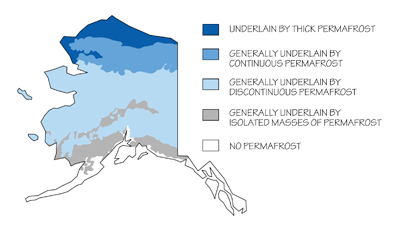 Figure 8.15: The location (and types) of permafrost in Alaska.