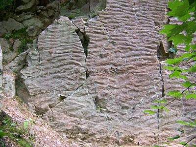 Figure 2.6: The Baraboo Quartzite is the remains of a 1.6-billion-year-old shoreline that, in its incredibly long history, has been tilted nearly vertical.