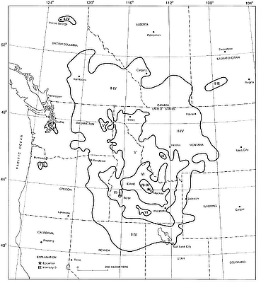 Figure 10.2: Intensity map of the 1983 Borah Peak earthquake.