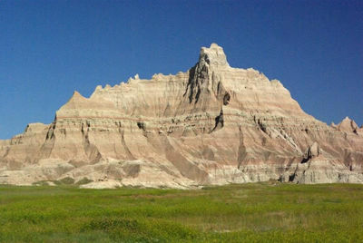Figure 2.14: The Brule Formation, exposed in Badlands National Park, is a sequence of fine-grained mudstones, claystones, and siltstones interbedded with freshwater carbonate rock, volcanic ash, and sandstone. These sediments were deposited during the Oligocene, 34-30 million years ago.