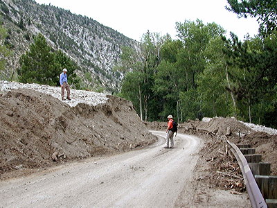 Figure 9.5: Remnants of a 2002 debris flow near Buena Vista, Colorado, which blocked Chaffee County Road 306 in 11 places and trapped several motorists.