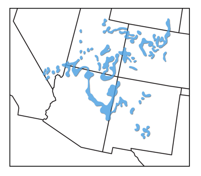 Figure 3.15: Location of Chinle Formation outcrops across the Southwestern US.