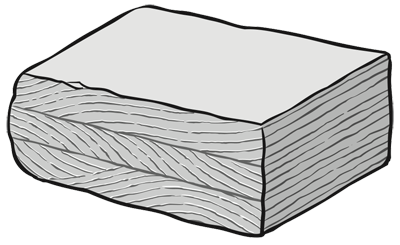 Cross-beds form as flowing water or wind pushes sediment downcurrent, creating thin beds that slope gently in the direction of the flow as migrating ripples. The downstream slope of the ripple may be preserved as a thin layer dipping in the direction of the current, across the natural flat-lying repose of the beds. Another migrating ripple will form an additional layer on top of the previous one.