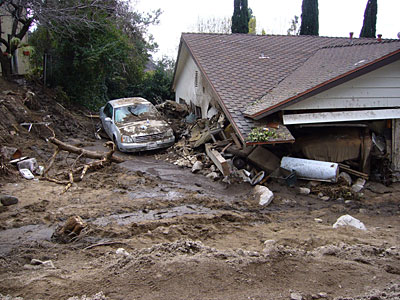 Figure 10.12: This debris flow occurred on February 6, 2010 in La Canada-Flintridge, California as a result of a flash flood generated in Mullally Canyon.