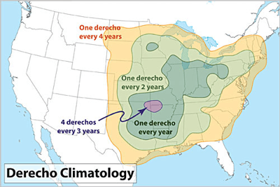 Figure 10.25: Derecho frequency in the continental US..