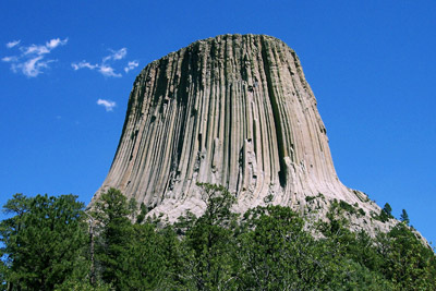 Figure 2.9: Devils Tower, a large intrusive igneous rock formation with well-developed columnar jointing, in Crook County, Wyoming.
