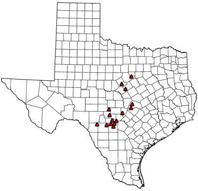 Figure 3.59: Sites in Texas where Cretaceous dinosaur footprints are known.