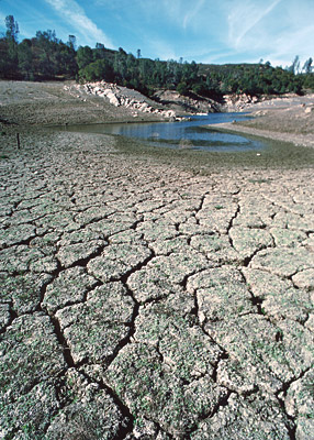 Figure 9.20: This lake near San Luis Obispo, California contains barely any water following a several-year drought.
