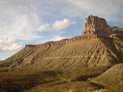 Figure 2.29: El Capitan, the southern end of the Guadalupe escarpment, is an ancient limestone reef. It rises to an elevation of 2458 meters (8064 feet).