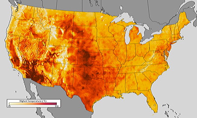 Figure 9.33: Air temperatures across the continental US during July 2013.