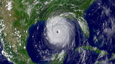 Figure 10.28: Satellite image of Hurricane Katrina as it approached the Louisiana coastline.