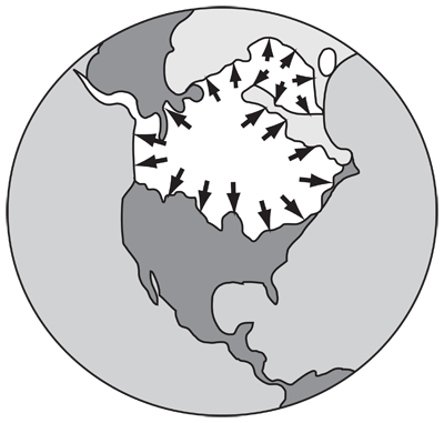 Figure 1.6: Continental glaciers originating in Canada spread across North America, including Alaska and Washington, during the Quaternary period.