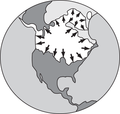 Figure 1.13: Continental glaciers originating in Canada spread across North America, including nearly all of the Midwest, during the Quaternary period.