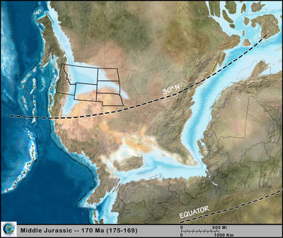 Figure 1.10: The Northwest Central US during the Jurassic, approximately 170 million years ago.