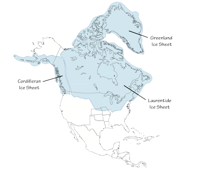 Figure 6.1: Southernmost extent of glaciation over North America, at a time when glaciers covered parts of northern Kansas and Missouri.