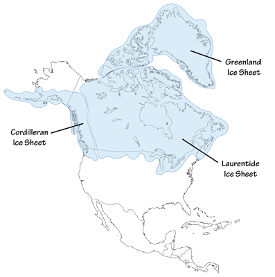 Figure 1.20: Extent of glaciation over North America during the Quaternary.