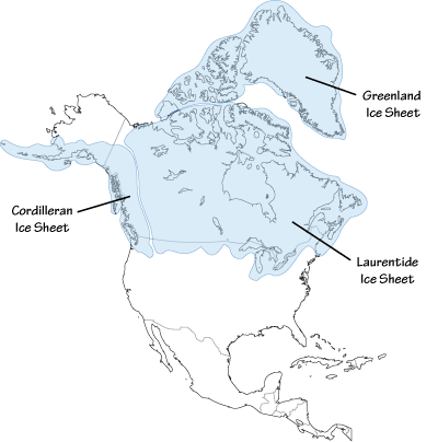 Figure 9.7: Extent of glaciation over North America during the last glacial maximum.