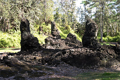 Figure 3.45: Lava molds of tree trunks at Lava Tree State Monument, Hawai’i.