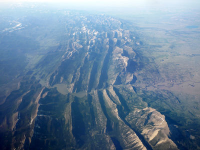 Figure 2.23: Ridges of the Mississippian-aged Madison Limestone, exposed by thrust faulting along the Rocky Mountain Front in Montana.