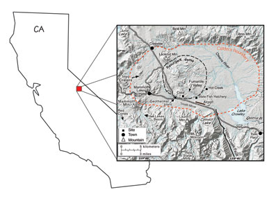 Figure 10.18: Extent and location of the Long Valley Caldera.