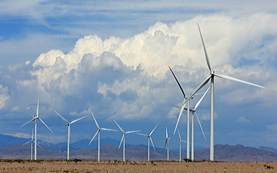 Figure 6.17: The Macho Springs Wind Farm in Luna County, New Mexico has 28 turbines and produces approximately 50 MW of power.