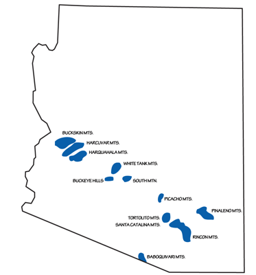 Figure 4.25: Distribution of metamorphic core complexes in Arizona.