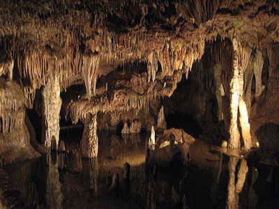 Figure 10.15: Meramec Caverns, a 7.4-kilometer (4.6-mile) limestone cave system near Stanton, Missouri, is the most visited cave in the state. Meramec Caverns was introduced as a tourist attraction in 1935; advertisements for the location involved one of the earliest uses of the bumper sticker.