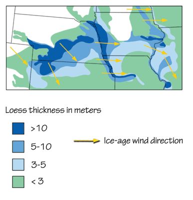 Fig 6.13: Thickness of loess deposits in Midwest.