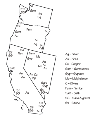 Figure 5.2: Mineral resources of Washington, Oregon, Nevada, and California.