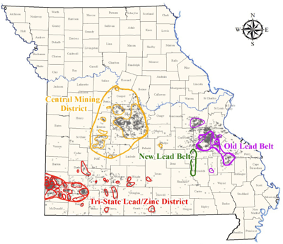 Figure 5.11: Locations of Missouri’s mining districts.