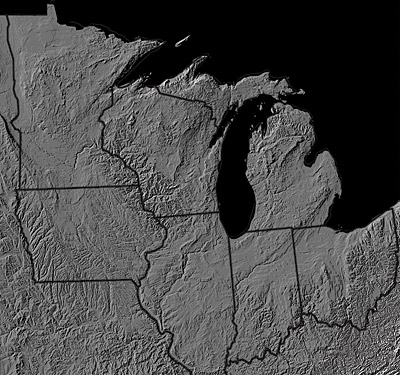 Figure 4.1: Digital shaded relief map of the Midwest.