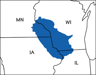 Figure 4.3: Map showing location of the “Driftless Area” of the Central Lowland.