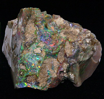 Figure 5.5: This rough opal was quarried in the Virgin Valley opal fields, located in Humboldt County, Nevada. The Smithsonian Institution’s largest polished (160 carats) and unpolished (2585 carats) black opals both came from this area.