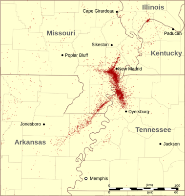 Figure 10.4: The epicenters of over 4000 earthquakes recorded from 1974 to 2006.