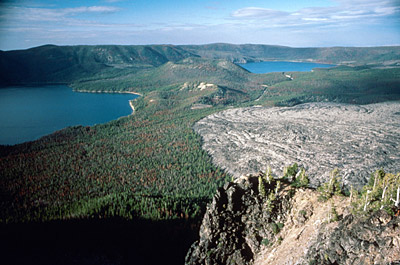 Figure 2.19: Newberry Caldera showing the lake, central cones, and the Big Obsidian Flow.