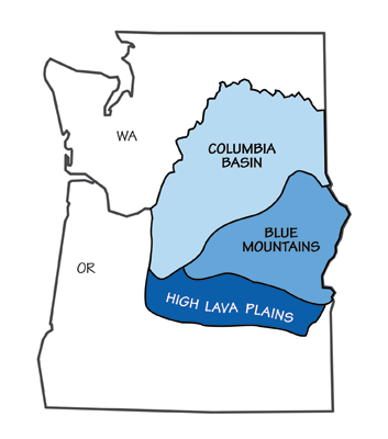 Figure 4.6: The three major divisions of the Columbia Plateau.