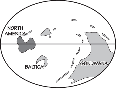 Figure 1.6: Ordovician: 458 million years ago. Shaded areas represent land that 323
￼￼was above water.