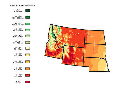 Figure 9.9: Mean annual precipitation for the Northwest Central States.