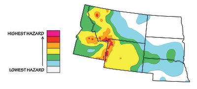 Figure 10.3: Seismic hazard map of the Northwest Central US, based on data in 2014.