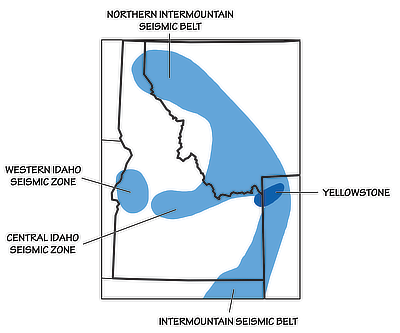 Figure 10.4: Major seismic belts and zones of the Northwest Central US.