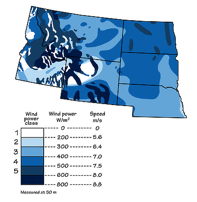 Figure 7.11: Wind energy potential in the Northwest Central US.