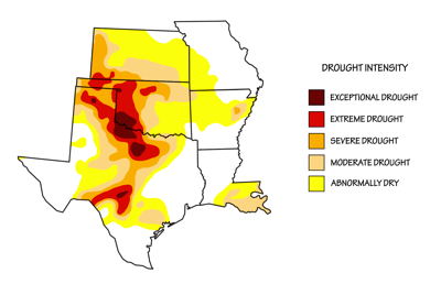 Figure 10.31: Drought severity in the South Central, as of March 2015.