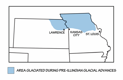 Figure 6.13: The distribution of glacial debris in Kansas and Missouri, marking the southernmost extent of glacial advance into the South Central US.