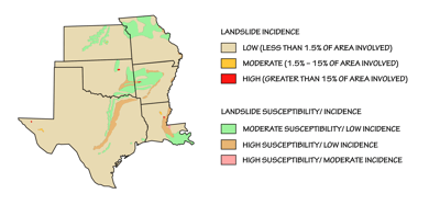 Figure 10.10: Landslide incidence and risk in the South Central US.