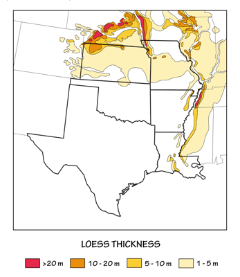 Figure 6.15: Thickness of loess deposits in the South Central US.