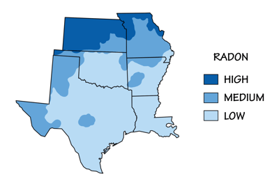 Figure 10.21: Radon risk levels at the surface in the South Central US.