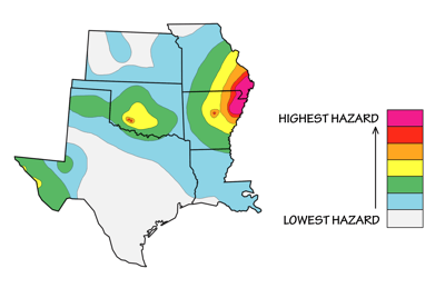 Figure 10.7: Seismic hazard map of the South Central US.